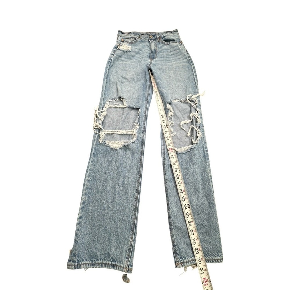 American Eagle Jeans Womens 6 Blue Highest Rise Baggy Straight Ripped Distressed - Picture 7 of 15
